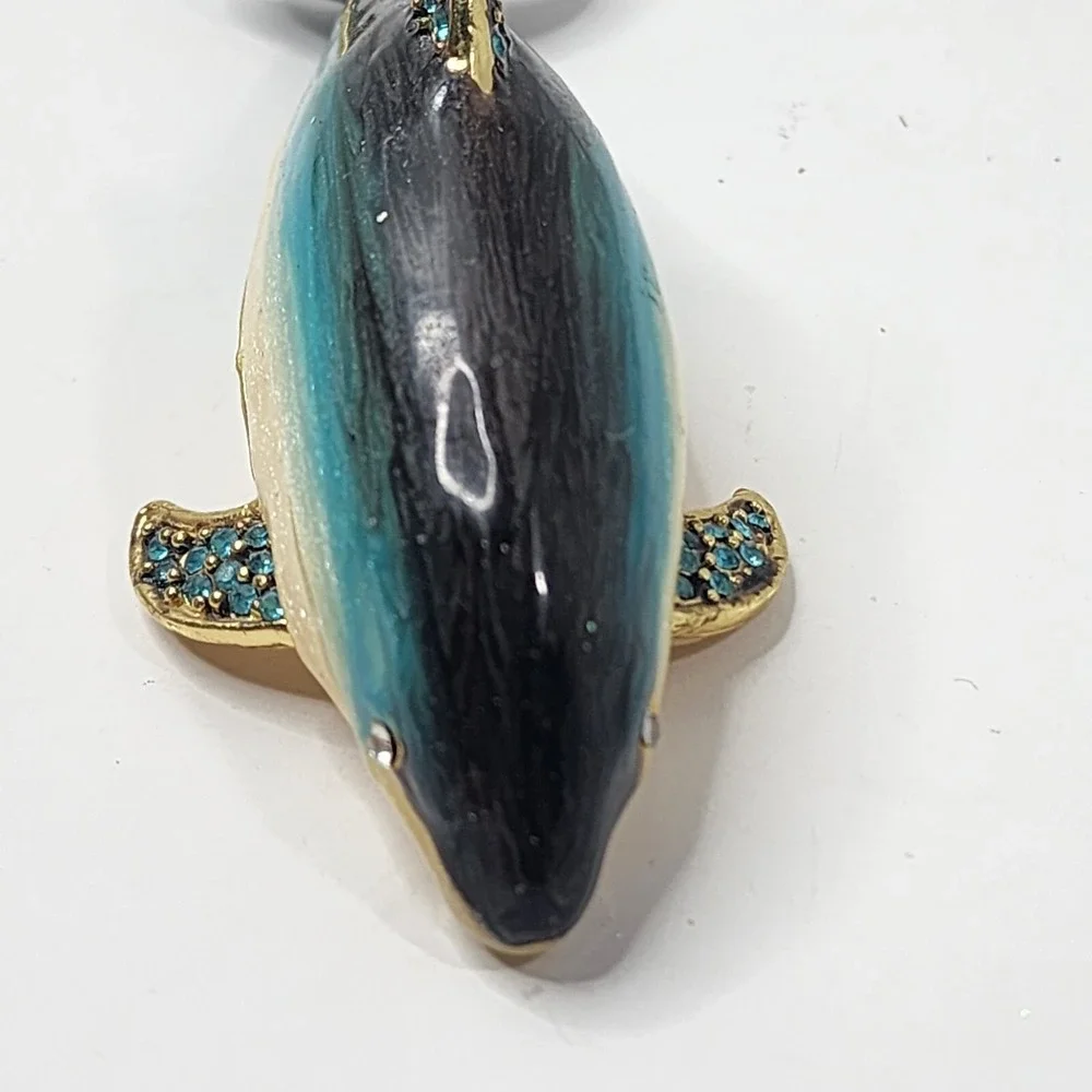 Art Form Objet d' Work of Art Dolphins PEDESTAL Jeweled Enamel Metal Trinket Box